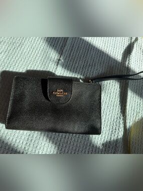 Coach Black Leather Wristlet with Gold Hardware